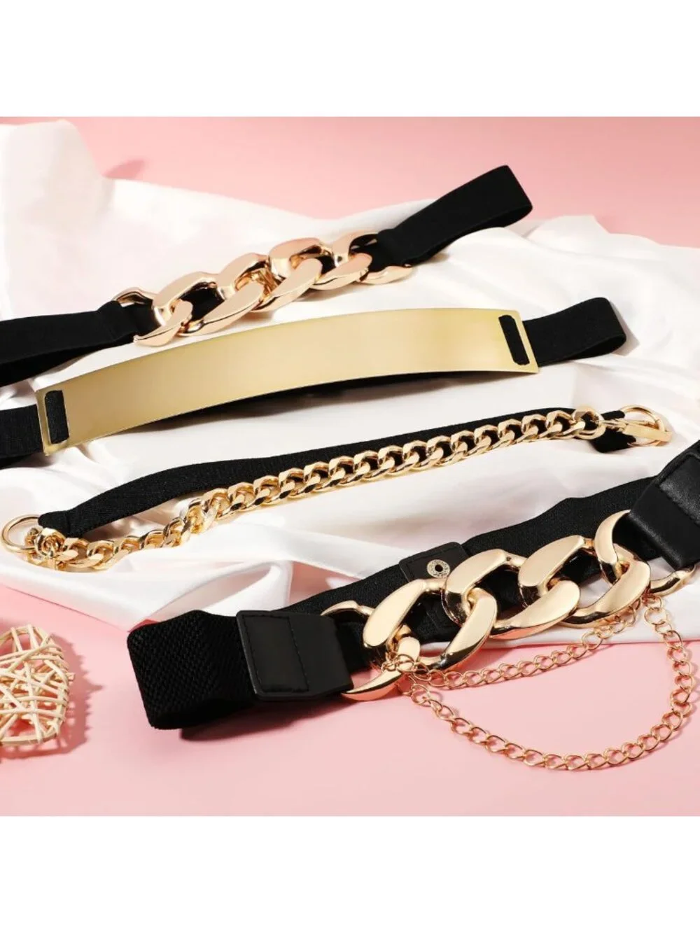 4 Pack Women's Stretch Waist Belts with Gold Buckle - Fashionable Wide Elastic